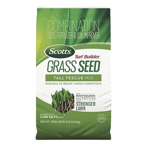 Scotts Turf Builder Grass Seed Tall Fescue Mix with Fertilizer and Soil Improver, Resists Harsh Conditions, 12 Lbs. - Bellso
